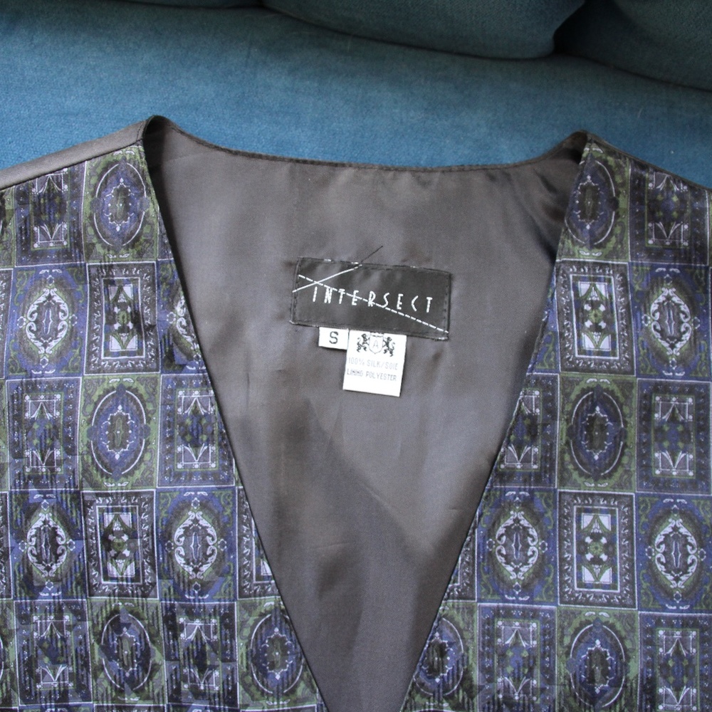 Vintage 1990s Silk Printed Vest; Men's Size Small